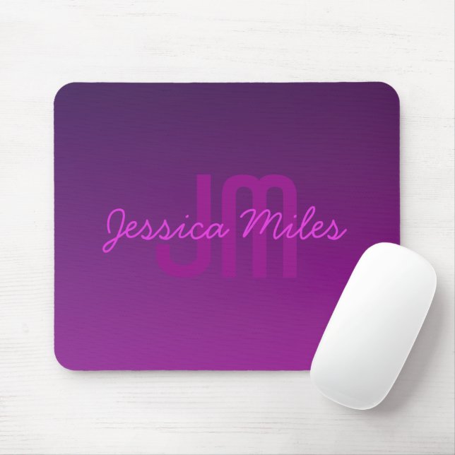 Modern Editable Monogrammed Text & Purple Ombre  Mouse Mat (With Mouse)