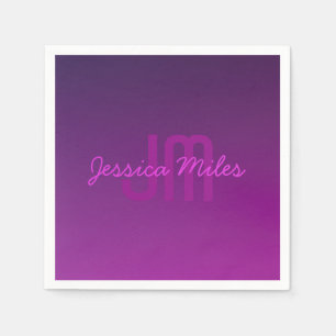 Modern Editable Monogrammed Text & Purple Ombre  Napkin