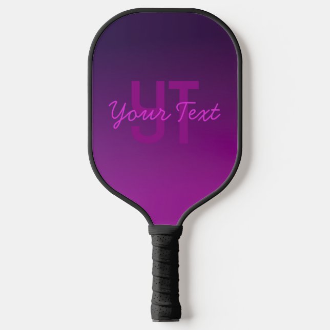 Modern Editable Monogrammed Text & Purple Ombre  Pickleball Paddle (Front)
