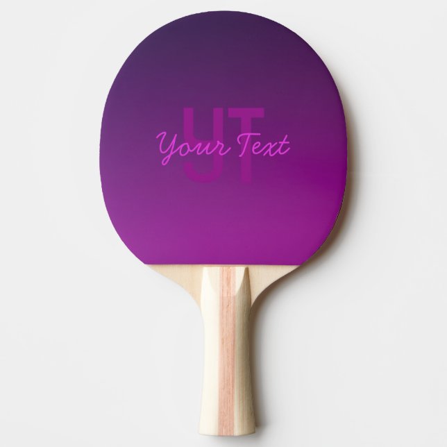Modern Editable Monogrammed Text & Purple Ombre  Ping Pong Paddle (Front)