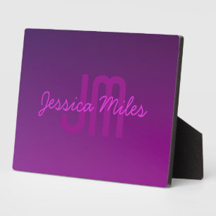 Modern Editable Monogrammed Text & Purple Ombre  Plaque