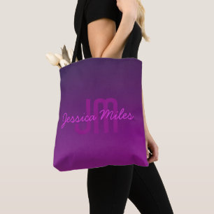 Modern Editable Monogrammed Text & Purple Ombre  Tote Bag