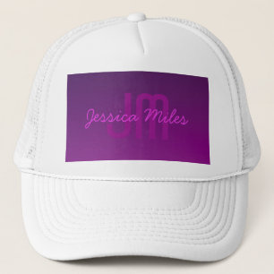 Modern Editable Monogrammed Text & Purple Ombre  Trucker Hat