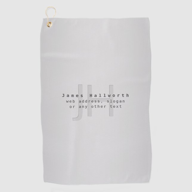 Modern Editable Name & Slogan | Grey Gradient  Golf Towel (Front)