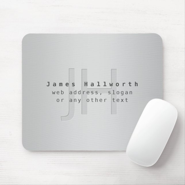 Modern Editable Name & Slogan | Grey Gradient  Mouse Mat (With Mouse)
