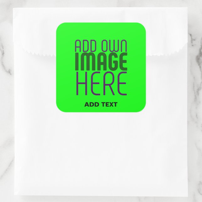 MODERN EDITABLE NEON GREEN IMAGE TEXT TEMPLATE BAG SQUARE STICKER (Bag)
