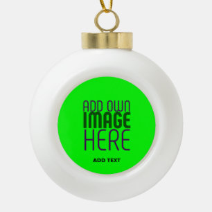 MODERN EDITABLE NEON GREEN IMAGE TEXT TEMPLATE CERAMIC BALL CHRISTMAS ORNAMENT