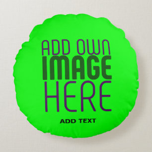 MODERN EDITABLE NEON GREEN IMAGE TEXT TEMPLATE ROUND CUSHION