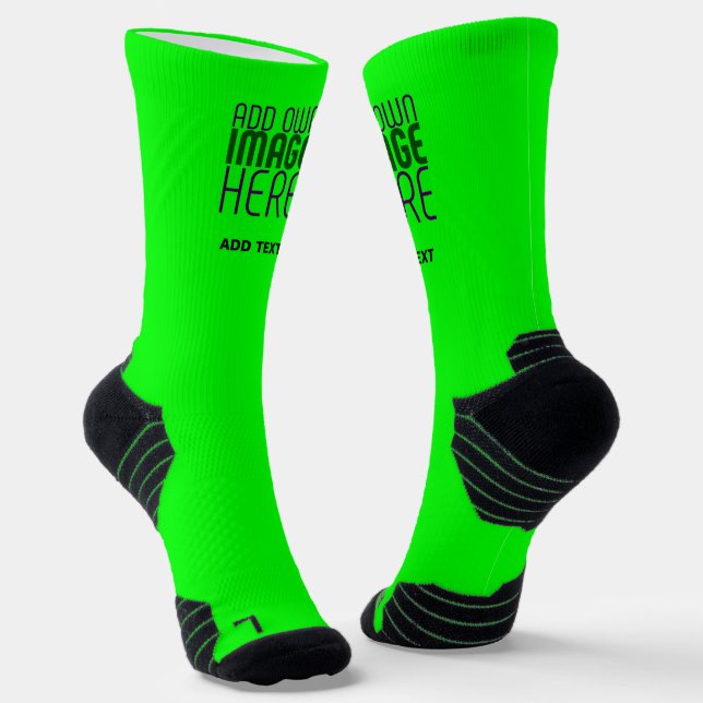 MODERN EDITABLE NEON GREEN IMAGE TEXT TEMPLATE SOCKS (Angled)