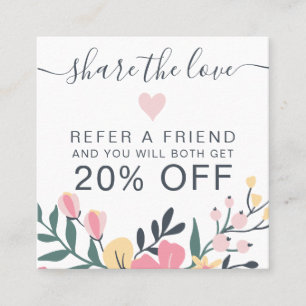 Modern editable pastel floral heart share the love referral card