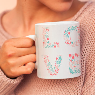 Modern editable pastel floral love 2 photo grid magic mug