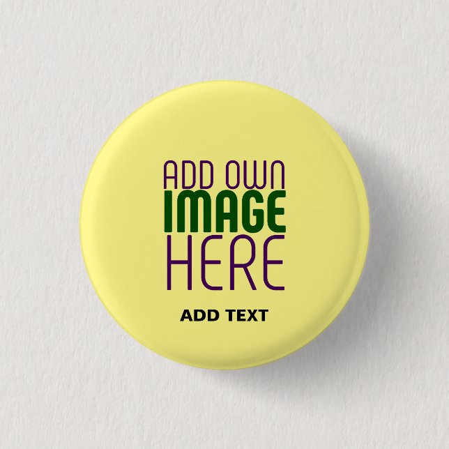 MODERN EDITABLE PASTEL YELLOW IMAGE TEXT TEMPLATE 3 CM ROUND BADGE (Front)