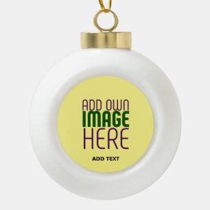 MODERN EDITABLE PASTEL YELLOW IMAGE TEXT TEMPLATE CERAMIC BALL CHRISTMAS ORNAMENT