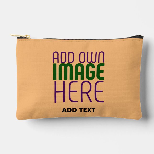 MODERN EDITABLE PEACH ORANGE IMAGE TEXT TEMPLATE ACCESSORY POUCH (Front)
