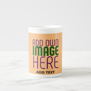 MODERN EDITABLE PEACH ORANGE IMAGE TEXT TEMPLATE BONE CHINA MUG