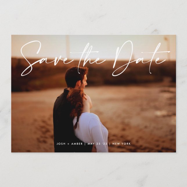 Modern Editable Photo QR code - Save The Date Card (Front)