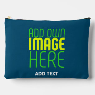MODERN EDITABLE PRUSSIAN BLUE IMAGE TEXT TEMPLATE ACCESSORY POUCH