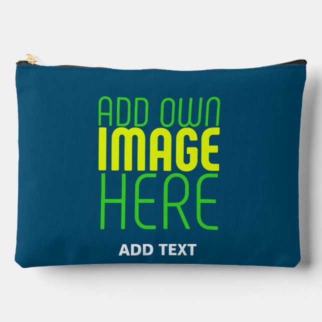 MODERN EDITABLE PRUSSIAN BLUE IMAGE TEXT TEMPLATE ACCESSORY POUCH (Front)