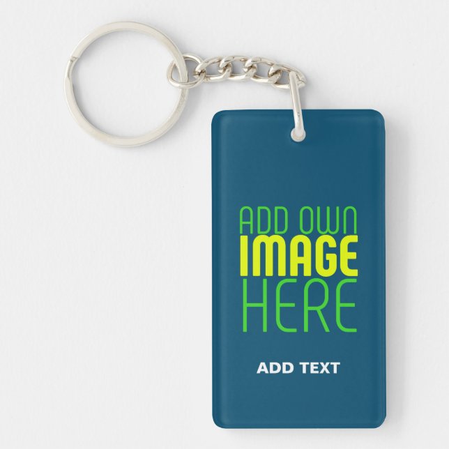 MODERN EDITABLE PRUSSIAN BLUE IMAGE TEXT TEMPLATE KEY RING (Front)