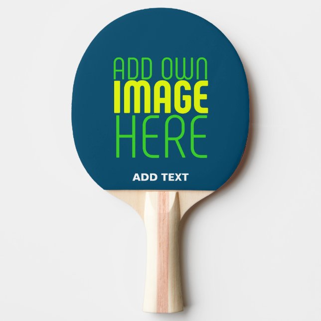 MODERN EDITABLE PRUSSIAN BLUE IMAGE TEXT TEMPLATE PING PONG PADDLE (Front)