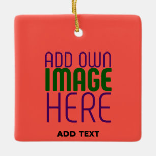 MODERN EDITABLE RED ORANGE IMAGE TEXT TEMPLATE CERAMIC ORNAMENT