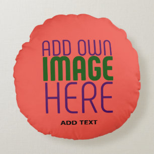 MODERN EDITABLE RED ORANGE IMAGE TEXT TEMPLATE ROUND CUSHION