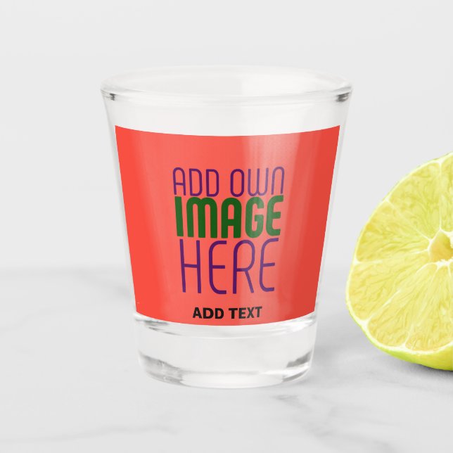 MODERN EDITABLE RED ORANGE IMAGE TEXT TEMPLATE SHOT GLASS (Front)