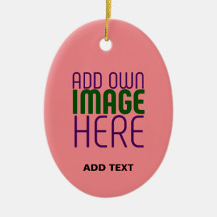  MODERN EDITABLE SALMON PINK IMAGE TEXT TEMPLATE CERAMIC TREE DECORATION