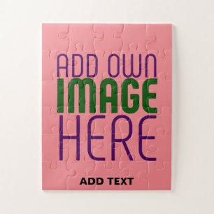 MODERN EDITABLE SALMON PINK IMAGE TEXT TEMPLATE JIGSAW PUZZLE