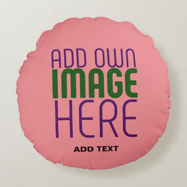MODERN EDITABLE SALMON PINK IMAGE TEXT TEMPLATE ROUND CUSHION (Front)