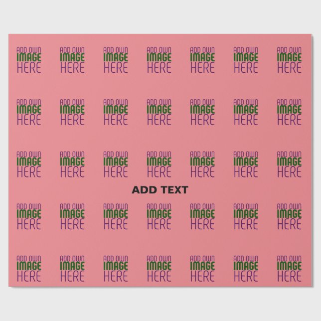 MODERN EDITABLE SALMON PINK IMAGE TEXT TEMPLATE WRAPPING PAPER (Flat)