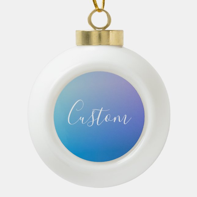 Modern Editable Script Writing | Colourful Ombre Ceramic Ball Christmas Ornament (Front)