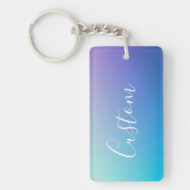 Modern Editable Script Writing | Colourful Ombre Key Ring (Front)