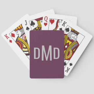 Modern Editable Silver Monogram Initials Purple Playing Cards