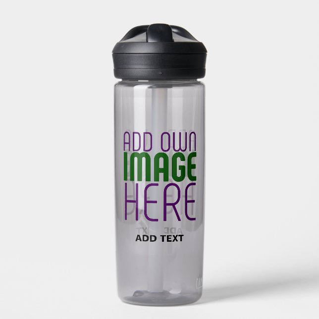 MODERN EDITABLE SIMPLE ASH IMAGE TEXT TEMPLATE WATER BOTTLE (Front)