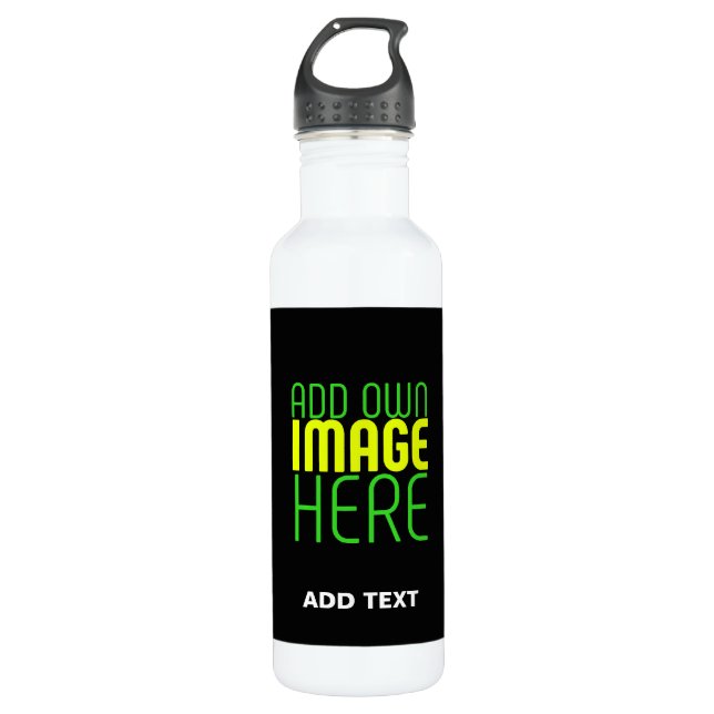 MODERN EDITABLE SIMPLE BLACK IMAGE TEXT TEMPLATE 710 ML WATER BOTTLE (Front)