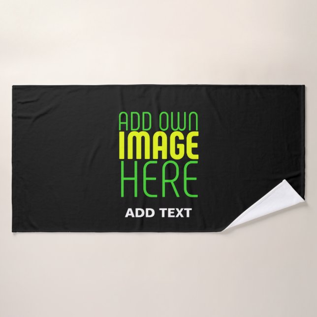 MODERN EDITABLE SIMPLE BLACK IMAGE TEXT TEMPLATE BATH TOWEL (Bath Towel)