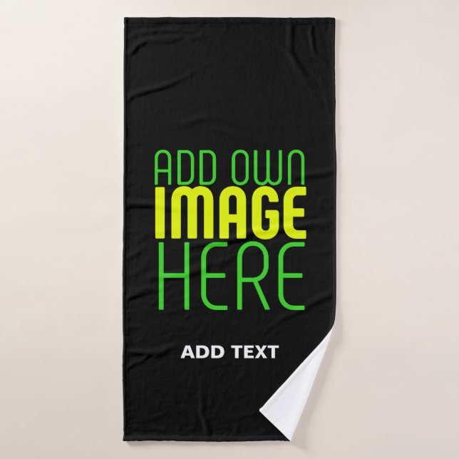 MODERN EDITABLE SIMPLE BLACK IMAGE TEXT TEMPLATE BATH TOWEL (Bath Towel)