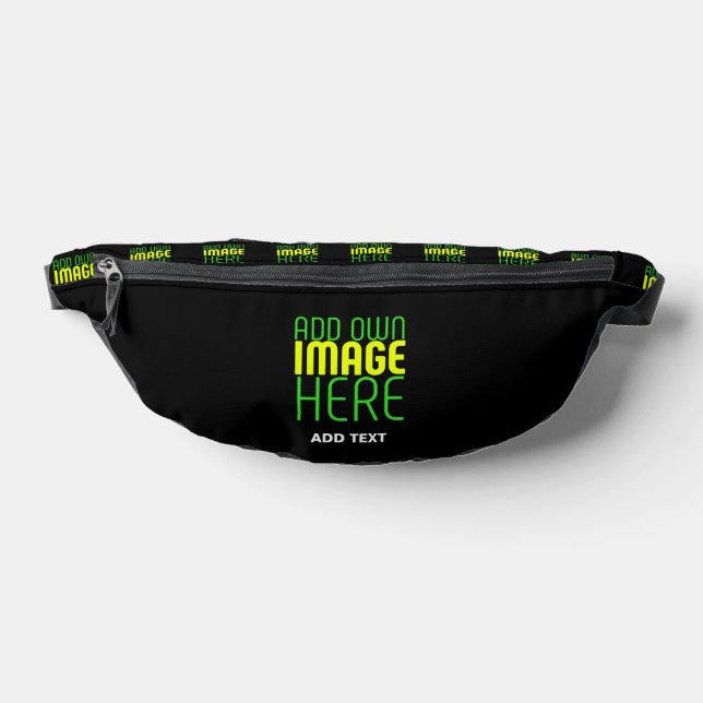 MODERN EDITABLE SIMPLE BLACK IMAGE TEXT TEMPLATE BUM BAGS (Lay Down)