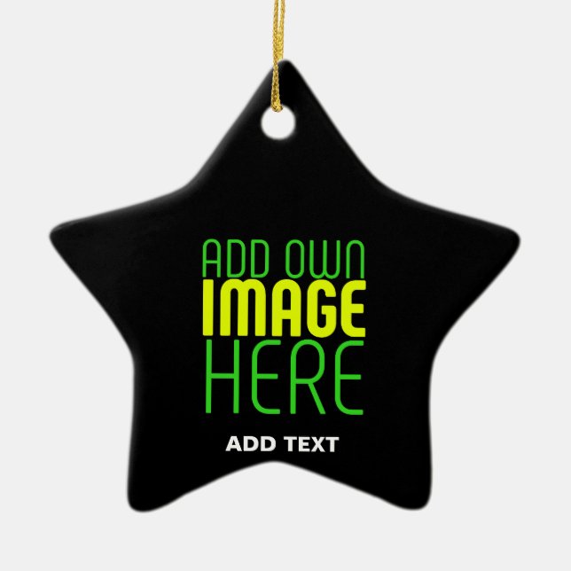 MODERN EDITABLE SIMPLE BLACK IMAGE TEXT TEMPLATE CERAMIC TREE DECORATION (Front)