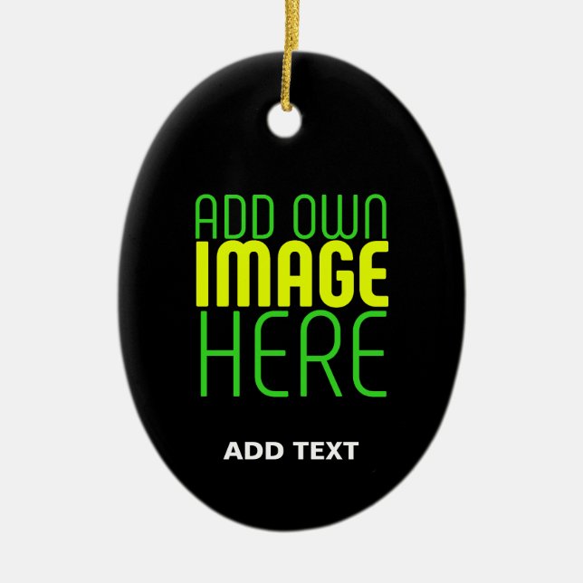 MODERN EDITABLE SIMPLE BLACK IMAGE TEXT TEMPLATE CERAMIC TREE DECORATION (Front)