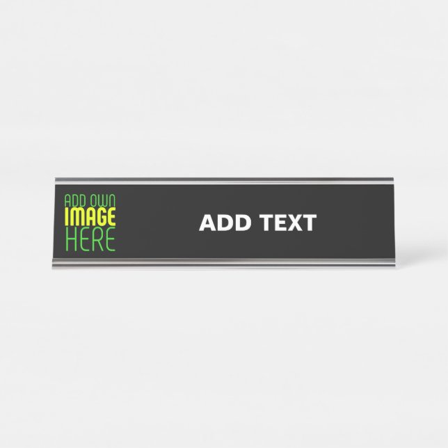 MODERN EDITABLE SIMPLE BLACK IMAGE TEXT TEMPLATE DESK NAME PLATE (Front)