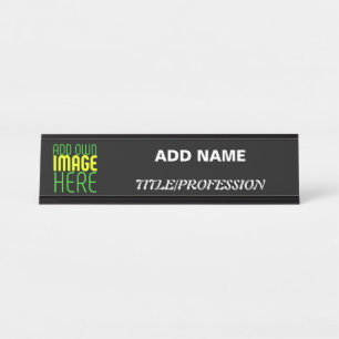 MODERN EDITABLE SIMPLE BLACK IMAGE TEXT TEMPLATE DESK NAME PLATE