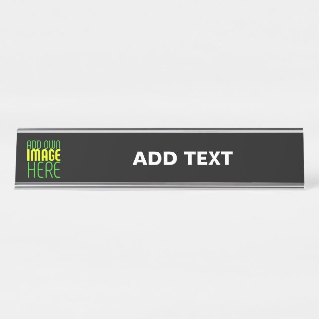 MODERN EDITABLE SIMPLE BLACK IMAGE TEXT TEMPLATE DESK NAME PLATE (Front)