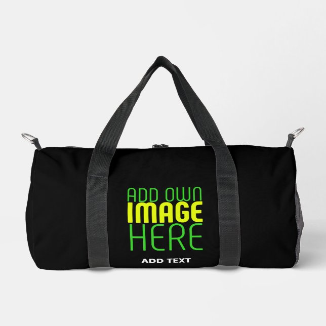 MODERN EDITABLE SIMPLE BLACK IMAGE TEXT TEMPLATE DUFFLE BAG (Front)