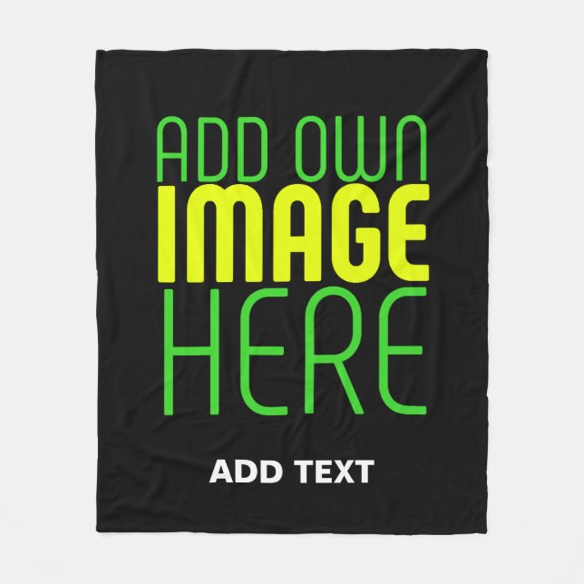 MODERN EDITABLE SIMPLE BLACK IMAGE TEXT TEMPLATE FLEECE BLANKET (Front)