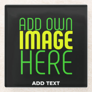MODERN EDITABLE SIMPLE BLACK IMAGE TEXT TEMPLATE GLASS COASTER