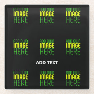 MODERN EDITABLE SIMPLE BLACK IMAGE TEXT TEMPLATE GLASS COASTER