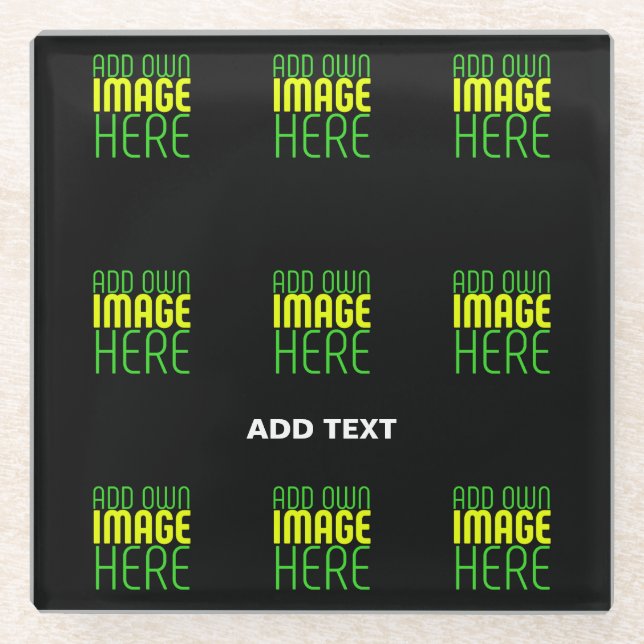 MODERN EDITABLE SIMPLE BLACK IMAGE TEXT TEMPLATE GLASS COASTER (Front)