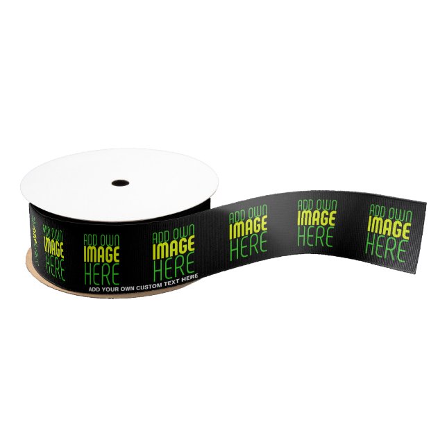 MODERN EDITABLE SIMPLE BLACK IMAGE TEXT TEMPLATE GROSGRAIN RIBBON (Spool)